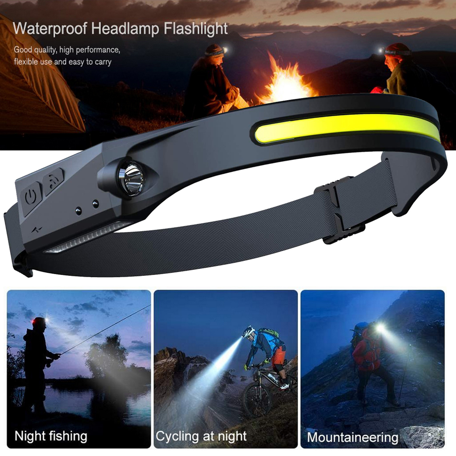 COB LED Induction Riding Headlamp Flashlight USB Rechargeable Waterproof Camping Headlight With All Perspectives Hunting Light - Image 8